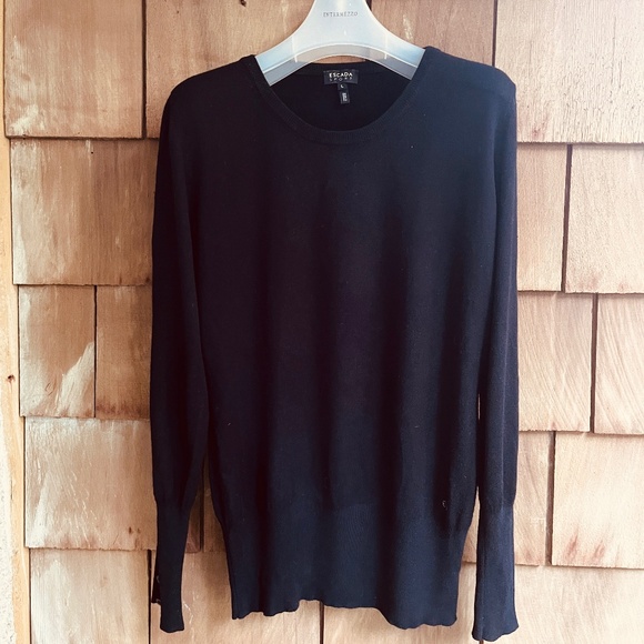 Escada Sport Crew Neck Viscose Black Sweater Long Sleeves High Cuff Size L - Picture 1 of 9